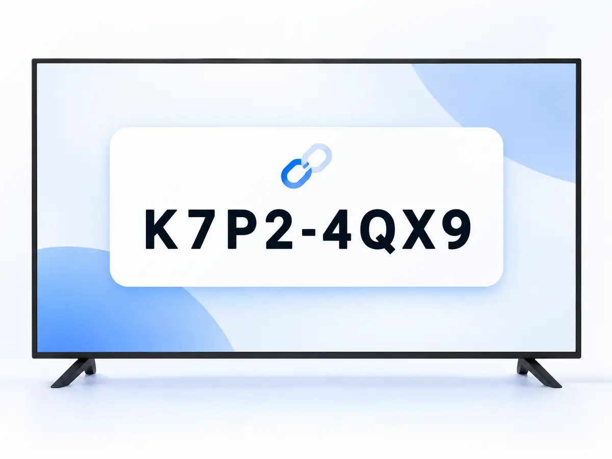 TV mostrando o código de pareamento K7P2-4QX9